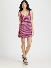 Fitted v-neck in a slightly ruched design with a vibrant striped print and ultra-short length. Modified v-neckSleevelessAbout 16 from natural waist42% polyester/29% supima cotton/29% micro modalMachine washMade in USAModel shown is 5'9 (175cm) wearing US size Small. Fitted v-neck in a slightly ruched design with a vibrant striped print and ultra-short length. Modified v-neckSleevelessAbout 16 from natural waist42% polyester/29% supima cotton/29% micro modalMachine washMade in USAModel shown is 5'9 (175cm) wearing US size Small.