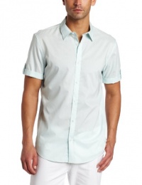 Calvin Klein Sportswear Men's Short Sleeve Roll Up Printed Poplin Woven Shirt, Glass Blue, Large Calvin Klein Sportswear Men's Short Sleeve Roll Up Printed Poplin Woven Shirt, Glass Blue, Large
