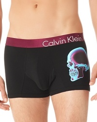 Breathable cotton is blended with elastane for a comfortable stretch, but the lead here should not be buried: Note the skull print on the left leg, which gives these limited edition trunks their dramatic flair. Breathable cotton is blended with elastane for a comfortable stretch, but the lead here should not be buried: Note the skull print on the left leg, which gives these limited edition trunks their dramatic flair.