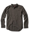 Quiksilver takes the conventional striped shirt and shifts it 180 degrees with this light-on-dark pattern of horizontal stripes.
