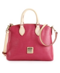 A classic neutral or vibrant bright? Choose from a variety of colors with this classic satchel style from Dooney & Bourke. With the iconic signature plaque at front and optional crossbody strap, this look is ready for any occasion. A classic neutral or vibrant bright? Choose from a variety of colors with this classic satchel style from Dooney & Bourke. With the iconic signature plaque at front and optional crossbody strap, this look is ready for any occasion.
