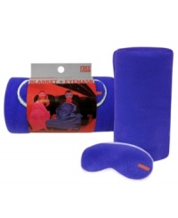 Catch some shut-eye on the red-eye with this super cozy travel comfort set. Made from soft, no-pill polar fleece, it includes a big comfy blanket and plush eye mask that turn cramped cabins into a restful retreat. Catch some shut-eye on the red-eye with this super cozy travel comfort set. Made from soft, no-pill polar fleece, it includes a big comfy blanket and plush eye mask that turn cramped cabins into a restful retreat.
