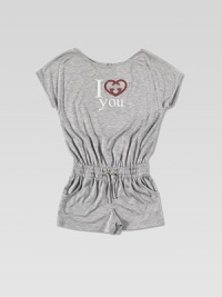 A cozy, short sleeved one-piece adorned with interlocking, studded G heart that's transformed into an 'I Love You' print.Round necklineShort sleevesBack keyhole buttonElastic waistband with drawstringSide pocketsViscoseDry cleanMade in Italy A cozy, short sleeved one-piece adorned with interlocking, studded G heart that's transformed into an 'I Love You' print.Round necklineShort sleevesBack keyhole buttonElastic waistband with drawstringSide pocketsViscoseDry cleanMade in Italy