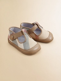 Soft-tone signature check design with supple leather trim for memorable first steps.T-strap snap closure50% cotton/50% leather upperLeather liningLeather soleImported Soft-tone signature check design with supple leather trim for memorable first steps.T-strap snap closure50% cotton/50% leather upperLeather liningLeather soleImported