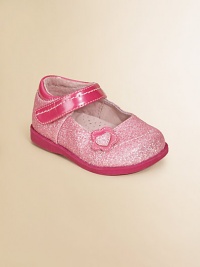 Classic Mary Janes get a sparkly update with pink glitter and an adjustable grip-tape ankle strap.Grip-tape ankle strapSparkly polyurethane upperLeather liningRubber soleImported