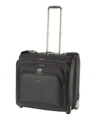 A lighter construction and fashion-forward design put you on the fast track to your destination with easy-glide removable wheels and a retractable handle that stops at different heights for travelers of all sizes and preferences. Built durable from ballistic nylon, this rolling garment bag with removable suiter features an attractive herringbone trim that sets the tone for the trip. Limited lifetime warranty. A lighter construction and fashion-forward design put you on the fast track to your destination with easy-glide removable wheels and a retractable handle that stops at different heights for travelers of all sizes and preferences. Built durable from ballistic nylon, this rolling garment bag with removable suiter features an attractive herringbone trim that sets the tone for the trip. Limited lifetime warranty.