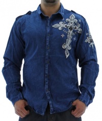 Affliction Live Fast Men's Woven Button Up Dress Shirt Wings Tattoo Affliction Live Fast Men's Woven Button Up Dress Shirt Wings Tattoo