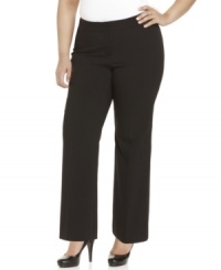 Alfani's plus size pants feature a clean front with faux pockets for a sleek, smooth look! The fabric has a touch of stretch for a great fit. (Clearance)