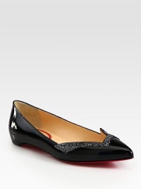 Light-catching crystals add luxe style to this point toe silhouette of lustrous patent leather. Patent leather and crystal-coated upperPoint toeLeather liningSignature red leather solePadded insoleMade in Italy Light-catching crystals add luxe style to this point toe silhouette of lustrous patent leather. Patent leather and crystal-coated upperPoint toeLeather liningSignature red leather solePadded insoleMade in Italy