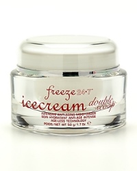 A smoothing, moisturizing complex that provides intense hydration while nourishing, firming and toning skin- provides immediate and long term benefits. This high-tech, super-charged skincare cocktail takes the moisturizing experience to the next level. Luxurious and exceptionally hydrating, IceCream Double Scoop™ is a powerful moisturizing complex of ingredients that hydrates the skin while providing serious anti-aging benefits. A powerful moisturizing complex that hydrates, nourishes firms and tones the skin Works with all Freeze 24-7® products to enhance their performance, while also functioning as a powerful, luxurious stand-alone intensive moisturizing treatment Diminishes expression line formations while shielding the skin from oxidative stress and UVA/UVB rays Skin looks supple, vibrant and healthy - noticeably radiant and smooth Reduces the appearance of facial expression lines and other common signs of aging Fights free radical damage and oxidative stress with L-Carnosine & Green Tea Extract Not tested on animals and contains no animal by-products. Dermatologist Tested HypoallergenicNon-SensitizingAllergy Tested Clinically Tested Non-irritating A smoothing, moisturizing complex that provides intense hydration while nourishing, firming and toning skin- provides immediate and long term benefits. This high-tech, super-charged skincare cocktail takes the moisturizing experience to the next level. Luxurious and exceptionally hydrating, IceCream Double Scoop™ is a powerful moisturizing complex of ingredients that hydrates the skin while providing serious anti-aging benefits. A powerful moisturizing complex that hydrates, nourishes firms and tones the skin Works with all Freeze 24-7® products to enhance their performance, while also functioning as a powerful, luxurious stand-alone intensive moisturizing treatment Diminishes expression line formations while shielding the skin from oxidative stress and UVA/UVB rays Skin looks supple, vibrant and healthy - noticeably radiant and smooth Reduces the appearance of facial expression lines and other common signs of aging Fights free radical damage and oxidative stress with L-Carnosine & Green Tea Extract Not tested on animals and contains no animal by-products. Dermatologist Tested HypoallergenicNon-SensitizingAllergy Tested Clinically Tested Non-irritating