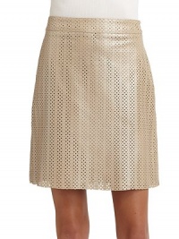 THE LOOKAllover perforated constructionBanded waistBack exposed zip closureTHE FITAbout 18 from waist to hemTHE MATERIALLeatherFully linedCARE & ORIGINClean by leather specialistImportedModel shown is 5'10 (177cm) wearing US size 4. THE LOOKAllover perforated constructionBanded waistBack exposed zip closureTHE FITAbout 18 from waist to hemTHE MATERIALLeatherFully linedCARE & ORIGINClean by leather specialistImportedModel shown is 5'10 (177cm) wearing US size 4.