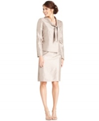 An elegant affair calls for an equally stylish wardrobe. Le Suit's petite skirt suit features a sophisticated shantung fabric with a touch of shine. An elegant affair calls for an equally stylish wardrobe. Le Suit's petite skirt suit features a sophisticated shantung fabric with a touch of shine.