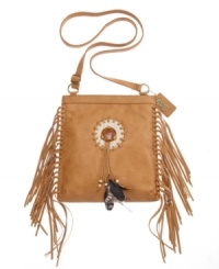 Get in touch with your free-spirited side with the nature-inspired Spirit Crossbody from Carlos by Carlos Santana. Side fringe detail, feather accented tassels and a dream catcher center perfectly complete the look. Get in touch with your free-spirited side with the nature-inspired Spirit Crossbody from Carlos by Carlos Santana. Side fringe detail, feather accented tassels and a dream catcher center perfectly complete the look.