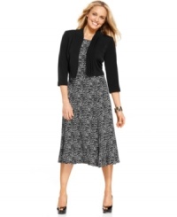 A dynamic, versatile print and coordinating cropped cardigan make this petite Jessica Howard dress ensemble a cinch to pull together in the morning. A dynamic, versatile print and coordinating cropped cardigan make this petite Jessica Howard dress ensemble a cinch to pull together in the morning.