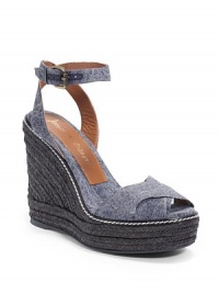 THE LOOKCrisscross denim upperAdjustable ankle strapHemp-covered wedge, 5 (125mm)Hemp-covered platform, 1 (25mm)Compares to a 4 heel (100mm)THE MATERIALDenim upperLeather liningRubber soleORIGINMade in Spain THE LOOKCrisscross denim upperAdjustable ankle strapHemp-covered wedge, 5 (125mm)Hemp-covered platform, 1 (25mm)Compares to a 4 heel (100mm)THE MATERIALDenim upperLeather liningRubber soleORIGINMade in Spain