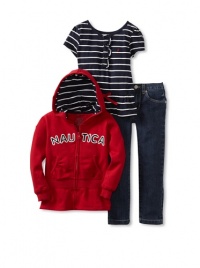 Nautica Sportswear Kids Girls 2-6X Striped 3-Piece Set, Deep Red, 6 Nautica Sportswear Kids Girls 2-6X Striped 3-Piece Set, Deep Red, 6