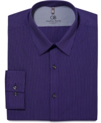 Sophisticated stripes get a shot of cool color with this slim-fit shirt from Geoffrey Beene. Sophisticated stripes get a shot of cool color with this slim-fit shirt from Geoffrey Beene.