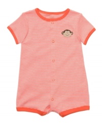 Perfect for your Curious George...or Billy or Bobby. This cute Carters romper will make him comfortable no matter how much monkeying around he does. Perfect for your Curious George...or Billy or Bobby. This cute Carters romper will make him comfortable no matter how much monkeying around he does.