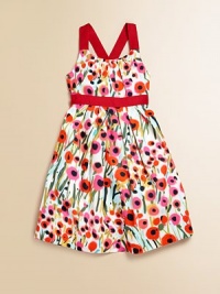 In cotton sateen with a painterly floral pattern and adorable grosgrain trim, this cross-back party dress is a must-have for stylish little ones.Spaghetti straps, cross at backGathered necklineConcealed back-zip closureGathered waist with grosgrain trimHem falls above kneeCottonDry cleanMade in USA of Italian fabrics In cotton sateen with a painterly floral pattern and adorable grosgrain trim, this cross-back party dress is a must-have for stylish little ones.Spaghetti straps, cross at backGathered necklineConcealed back-zip closureGathered waist with grosgrain trimHem falls above kneeCottonDry cleanMade in USA of Italian fabrics
