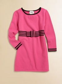An easy, wear-everywhere style with beautiful bold stripes and a chic bow detail.RoundneckLong sleevesPull-on styleFront bow detailStriped details at cuffs and waist72% viscose/28% polyesterHand washImported An easy, wear-everywhere style with beautiful bold stripes and a chic bow detail.RoundneckLong sleevesPull-on styleFront bow detailStriped details at cuffs and waist72% viscose/28% polyesterHand washImported