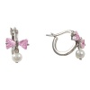 Sterling Silver Pink CZ White Pearl Butterfly Pierced Drop Earrings