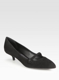 Superior artisan craftsmanship defines this classic point toe silhouette of buttery suede. Self-covered heel, 1¾ (45mm)Suede upperButton strapPoint toeLeather lining and solePadded insoleMade in ItalyOUR FIT MODEL RECOMMENDS ordering true size. Superior artisan craftsmanship defines this classic point toe silhouette of buttery suede. Self-covered heel, 1¾ (45mm)Suede upperButton strapPoint toeLeather lining and solePadded insoleMade in ItalyOUR FIT MODEL RECOMMENDS ordering true size.