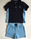 Ralph Lauren Polo Pony Baby Boy Blue Shirt and Shorts Outfit (9 months)