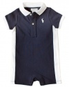 Ralph Lauren Layette Boys Pieced Polo Shortall, Navy, 9 M