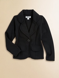 A chic silhouette that pairs fabulously with jeans and leggings, in smooth knit ponte fabric with flattering princess seams.Notch collarLong sleevesButton front closureDecorative front flap pockets66% cotton/28% polyester/6% spandexMachine washImported A chic silhouette that pairs fabulously with jeans and leggings, in smooth knit ponte fabric with flattering princess seams.Notch collarLong sleevesButton front closureDecorative front flap pockets66% cotton/28% polyester/6% spandexMachine washImported
