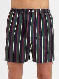 A classic striped lounge short for a true gentleman of style, shaped in lightweight, breathable cotton.Elastic waistbandAdjustable button-flyInseam, about 4CottonMachine washImported A classic striped lounge short for a true gentleman of style, shaped in lightweight, breathable cotton.Elastic waistbandAdjustable button-flyInseam, about 4CottonMachine washImported