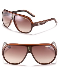 Sleek stripes race through a sporty aviator silhouette from Carrera. Sleek stripes race through a sporty aviator silhouette from Carrera.
