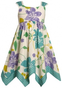 Bonnie Jean Girls 2-6X Floral Print Sundress with Hanky Hem, Turq, 5 Bonnie Jean Girls 2-6X Floral Print Sundress with Hanky Hem, Turq, 5
