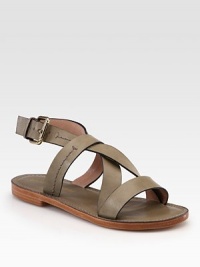 Supple leather straps crisscross the front of the foot, concluding with an adjustable slingback strap. Leather upperLeather lining and solePadded insoleImportedOUR FIT MODEL RECOMMENDS ordering true size. Supple leather straps crisscross the front of the foot, concluding with an adjustable slingback strap. Leather upperLeather lining and solePadded insoleImportedOUR FIT MODEL RECOMMENDS ordering true size.
