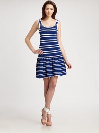 A clever take on the flapper-era frock, featuring allover stripes, a body-hugging fit and a flirty ruffle skirt.ScoopneckSleevelessDrop waistRuffle skirtBack zipperAbout 20 from natural waist87% viscose/13% elastaneDry cleanImported Model shown is 5'11 (180cm) wearing US size Small. A clever take on the flapper-era frock, featuring allover stripes, a body-hugging fit and a flirty ruffle skirt.ScoopneckSleevelessDrop waistRuffle skirtBack zipperAbout 20 from natural waist87% viscose/13% elastaneDry cleanImported Model shown is 5'11 (180cm) wearing US size Small.