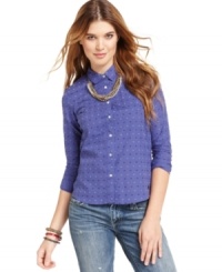 A cool multicolor print breathes new life into the classic button-down top! From Tommy Girl. A cool multicolor print breathes new life into the classic button-down top! From Tommy Girl.