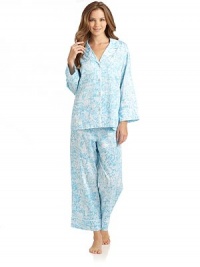 THE LOOKAsian toile printNotch lapel with pipingFront button closureLong sleevesChest patch pocketPants with elastic, drawstring waistTHE FITTop: about 25 from shoulder to hemPants: rise, about 9; inseam, about 27THE MATERIALCottonCARE & ORIGINMachine washImportedModel shown is 5'10 (177cm) wearing US size Small. THE LOOKAsian toile printNotch lapel with pipingFront button closureLong sleevesChest patch pocketPants with elastic, drawstring waistTHE FITTop: about 25 from shoulder to hemPants: rise, about 9; inseam, about 27THE MATERIALCottonCARE & ORIGINMachine washImportedModel shown is 5'10 (177cm) wearing US size Small.