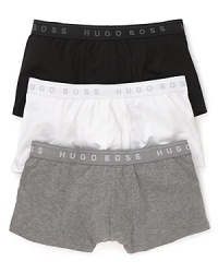 BOSS Black brings you a three-pack of essential cotton boxers, complete with a logo waistband. BOSS Black brings you a three-pack of essential cotton boxers, complete with a logo waistband.