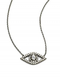 THE LOOKFrom the Fearless Eye CollectionBlack rhodium-tone chain and pendantClear Cubic Zirconia evil eye pendantSpring ring closureTHE FITChain, about 16¾ longTHE MATERIALSterling silverCubic ZirconiaORIGINImported THE LOOKFrom the Fearless Eye CollectionBlack rhodium-tone chain and pendantClear Cubic Zirconia evil eye pendantSpring ring closureTHE FITChain, about 16¾ longTHE MATERIALSterling silverCubic ZirconiaORIGINImported