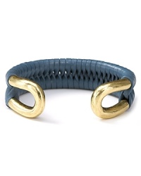 Master the mixed material trend with this leather and brass oxide cuff. It's contrast of tone and texture makes a subtle yet striking statement. Master the mixed material trend with this leather and brass oxide cuff. It's contrast of tone and texture makes a subtle yet striking statement.