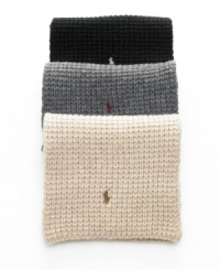 Add some texture to your cold-weather look with these waffle-knit scarves from Ralph Lauren. Add some texture to your cold-weather look with these waffle-knit scarves from Ralph Lauren.