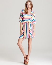 Go anywhere in this bold striped Aqua dress. Show off your shape thanks to the cinched waist and pleated skirt that sways with your every move. Pair it wish nude sandals for cool style-day or night. Go anywhere in this bold striped Aqua dress. Show off your shape thanks to the cinched waist and pleated skirt that sways with your every move. Pair it wish nude sandals for cool style-day or night.