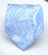 100% Silk Woven Ice Blue Paisley Tie