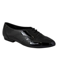 Put some prep in your step. GH Bass' Jolene oxford flats dress up your attire with pointed toes and stacked heels. Put some prep in your step. GH Bass' Jolene oxford flats dress up your attire with pointed toes and stacked heels.
