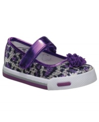 She's sure to be spotted in these shiny sequined Mary Jane-style shoes from Stride Rite, with a hook-and-loop strap to make it easy to get up and go. She's sure to be spotted in these shiny sequined Mary Jane-style shoes from Stride Rite, with a hook-and-loop strap to make it easy to get up and go.