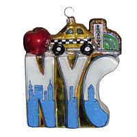Display the NYC skyline and namesake icons on your holiday tree with glass ornament from Kurt Adler. Display the NYC skyline and namesake icons on your holiday tree with glass ornament from Kurt Adler.