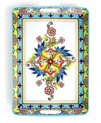 With the irresistibly bold style of Bocca dinnerware, this melamine tray is durable, lightweight and sized to carry a feast of goodies from the kitchen to your table. Perfect for outdoor entertaining! With the irresistibly bold style of Bocca dinnerware, this melamine tray is durable, lightweight and sized to carry a feast of goodies from the kitchen to your table. Perfect for outdoor entertaining!