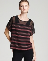 Sheer texture meets bright stripes on this Aqua tee for a cool-girl look that's taking this season by storm. Sheer texture meets bright stripes on this Aqua tee for a cool-girl look that's taking this season by storm.