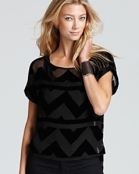 Update your tee collection with this boxy style from Aqua. A contemporary zig-zag burnout pattern adds plush texture. Update your tee collection with this boxy style from Aqua. A contemporary zig-zag burnout pattern adds plush texture.