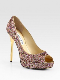 Multicolored glitter amplifies this party-ready silhouette with a timeless peep toe and lacquered heel. Lacquered heel, 3½ (90mm)Glitter-covered platform, 1 (25mm)Compares to a 2½ heel (65mm)Glitter-coated fabric upperPeep toeLeather lining and solePadded insoleMade in Italy Multicolored glitter amplifies this party-ready silhouette with a timeless peep toe and lacquered heel. Lacquered heel, 3½ (90mm)Glitter-covered platform, 1 (25mm)Compares to a 2½ heel (65mm)Glitter-coated fabric upperPeep toeLeather lining and solePadded insoleMade in Italy