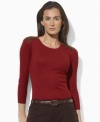 Cut in a relaxed, feminine silhouette, Lauren by Ralph Lauren's supremely soft ribbed cotton top is finished with faux-suede patches and stitching at the shoulders for a chic, rustic vibe. (Clearance)